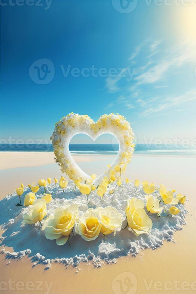 coração fez Fora do flores em uma de praia. generativo ai. foto