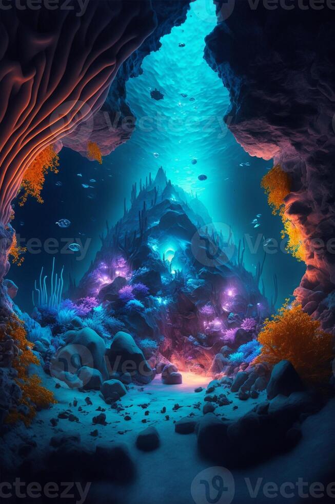digital pintura do uma caverna dentro a oceano. generativo ai. foto
