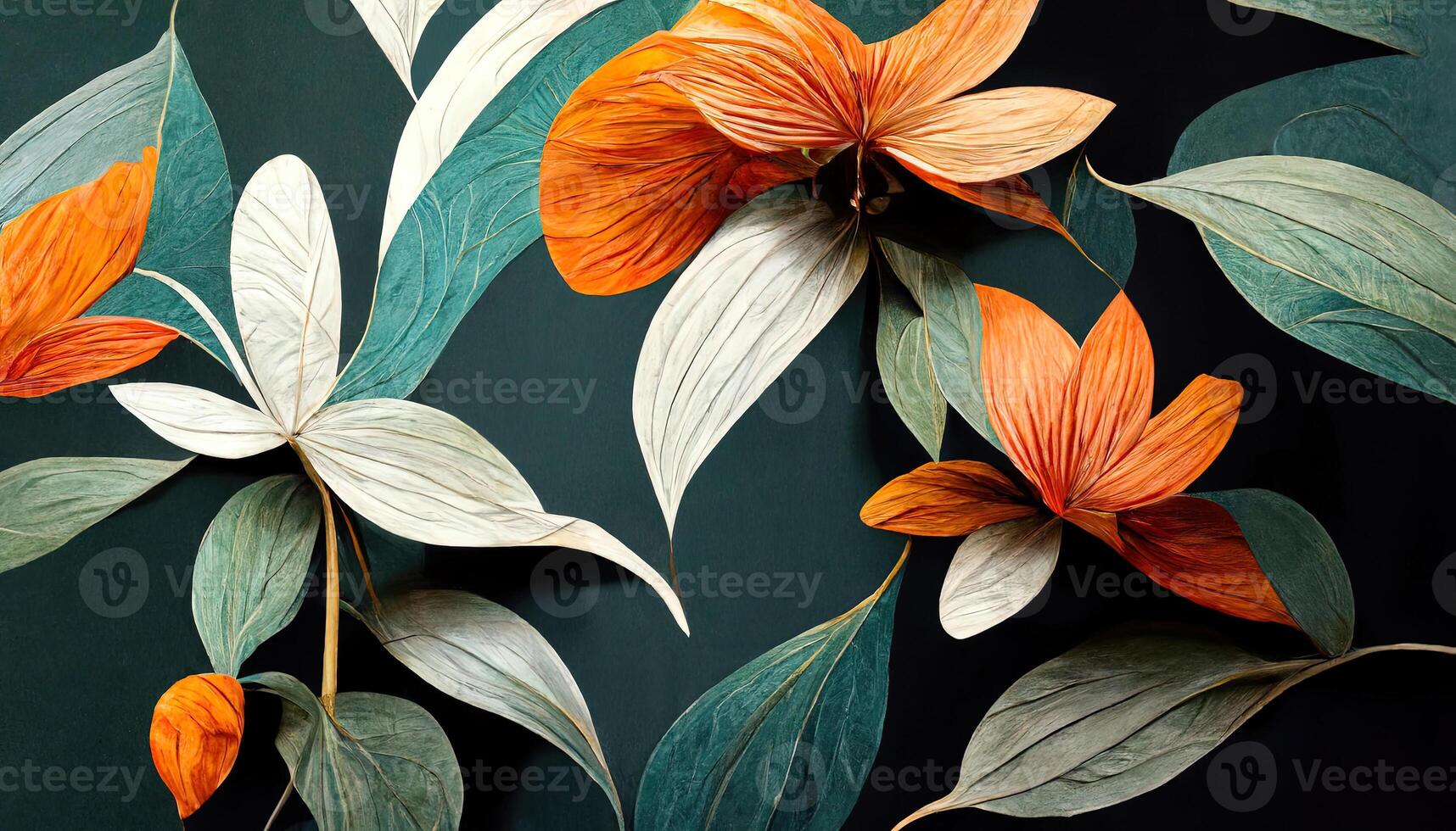 papel de parede com plantas, folhas, e flores com negrito elementos. generativo ai foto