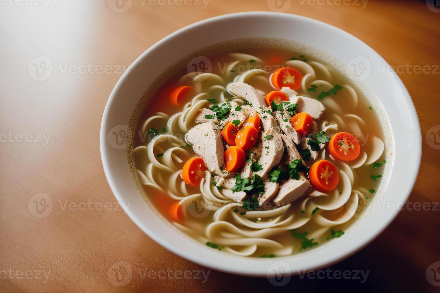 abóbora sopa com creme e salsinha. cremoso tomate sopa. frango macarrão sopa. generativo ai foto