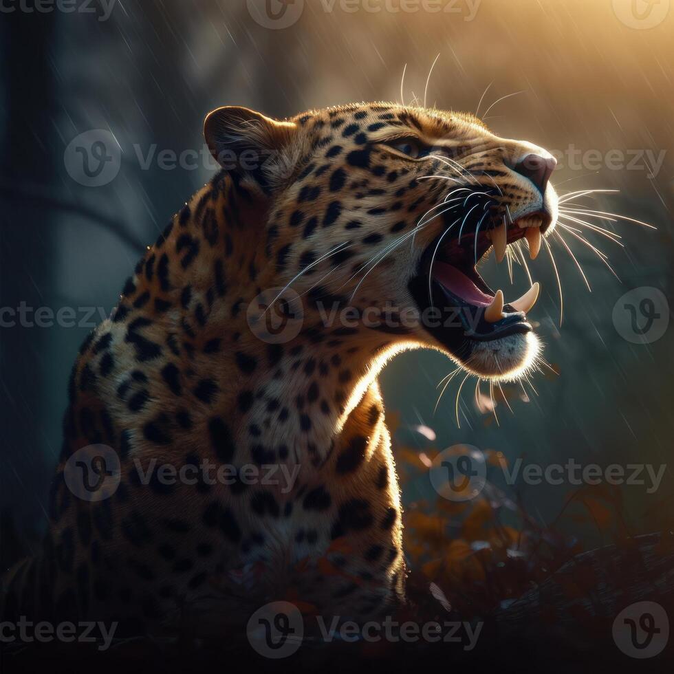 fechar acima do leopardo rugindo generativo ai foto