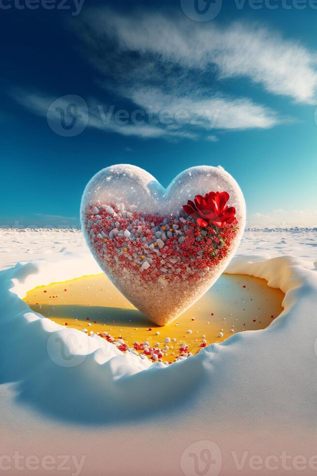 coração em forma balão vôo sobre uma arenoso de praia. generativo ai. foto