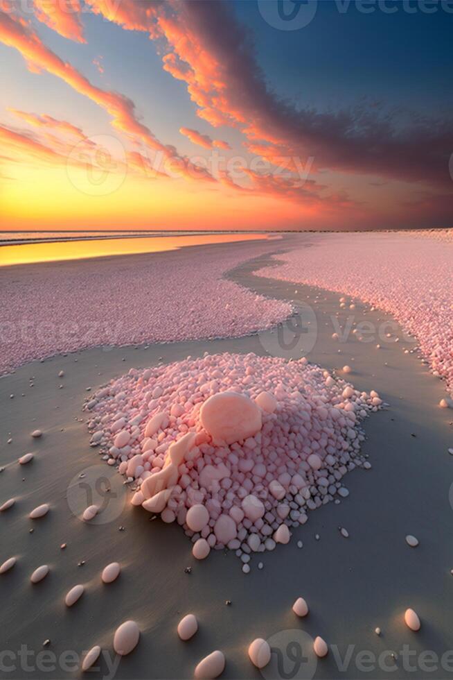 pilha do pedras sentado em topo do uma arenoso de praia. generativo ai. foto