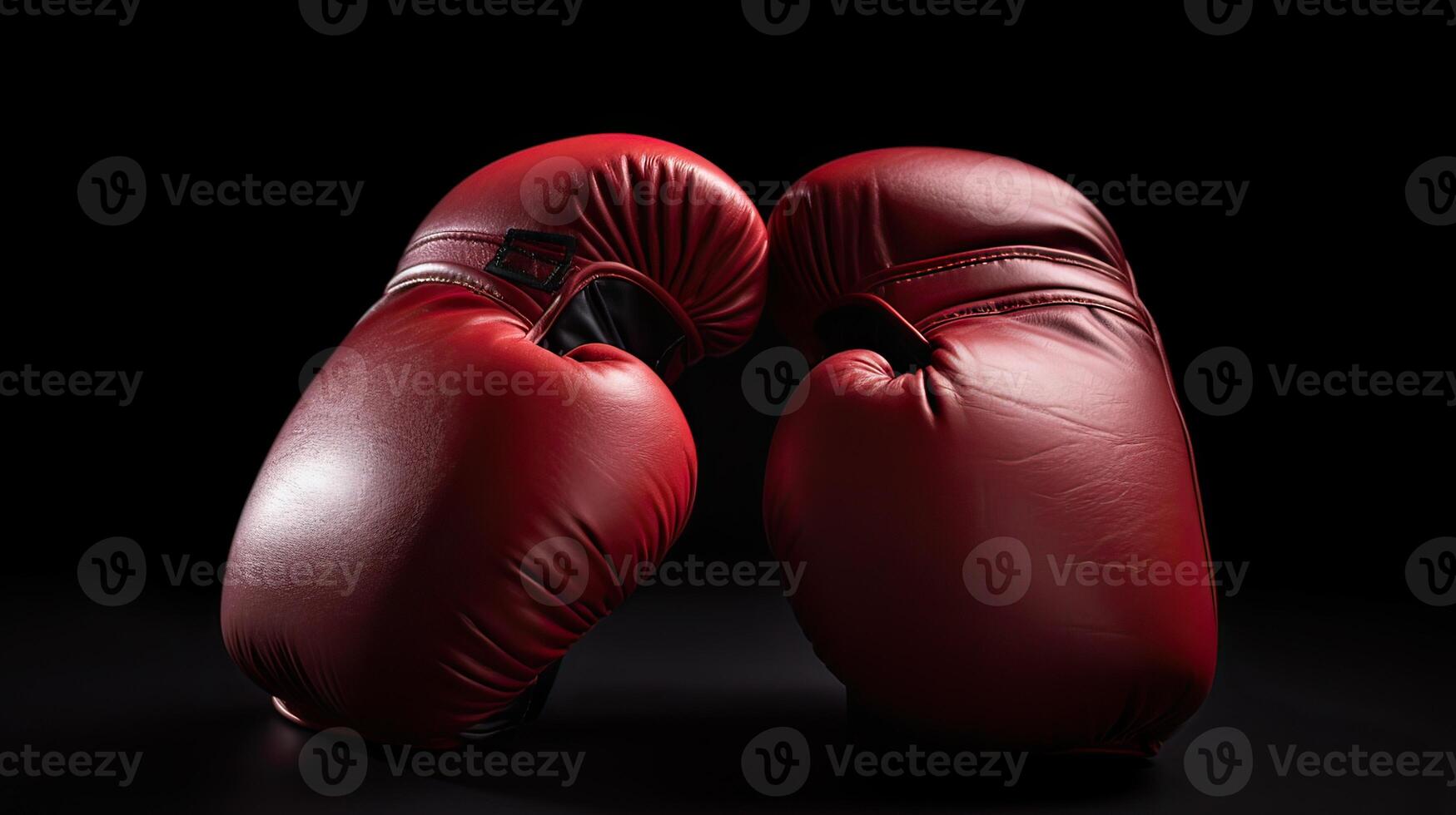 par do vermelho couro boxe luvas em Preto fundo. par do vermelho couro boxe luvas, esporte e concorrência conceito. generativo ai. foto