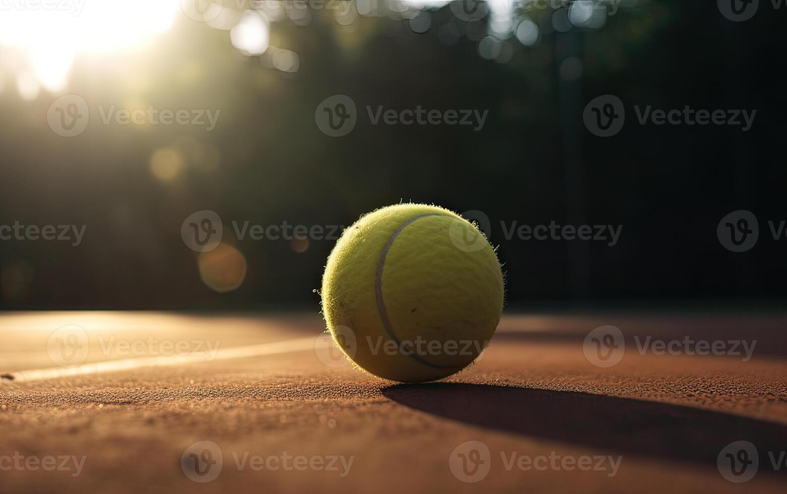 fechar acima do tênis bola em argila quadra.tênis bola. generativo ai. foto