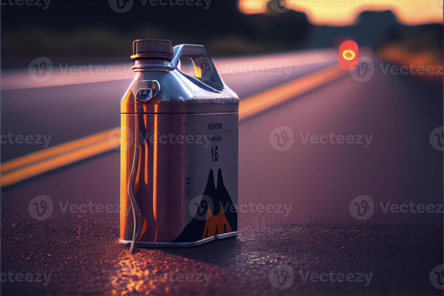 água garrafa sentado em a lado do uma estrada. generativo ai. foto