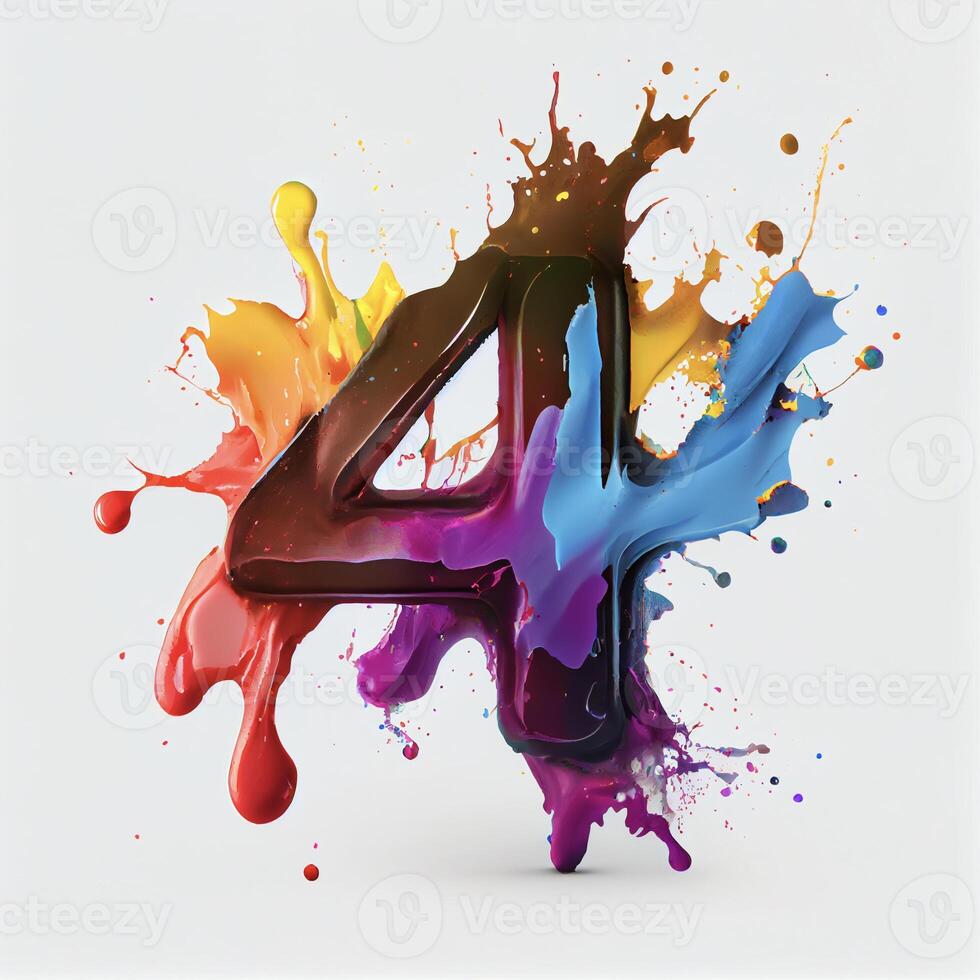 colorida pintura esparramado para dentro a forma do a número quatro. generativo ai. foto