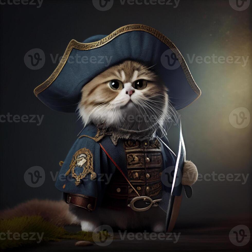 gato vestido Como uma pirata segurando uma par do tesoura. generativo ai. foto