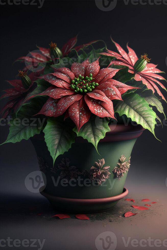 em vaso plantar com vermelho e verde flores generativo ai. foto