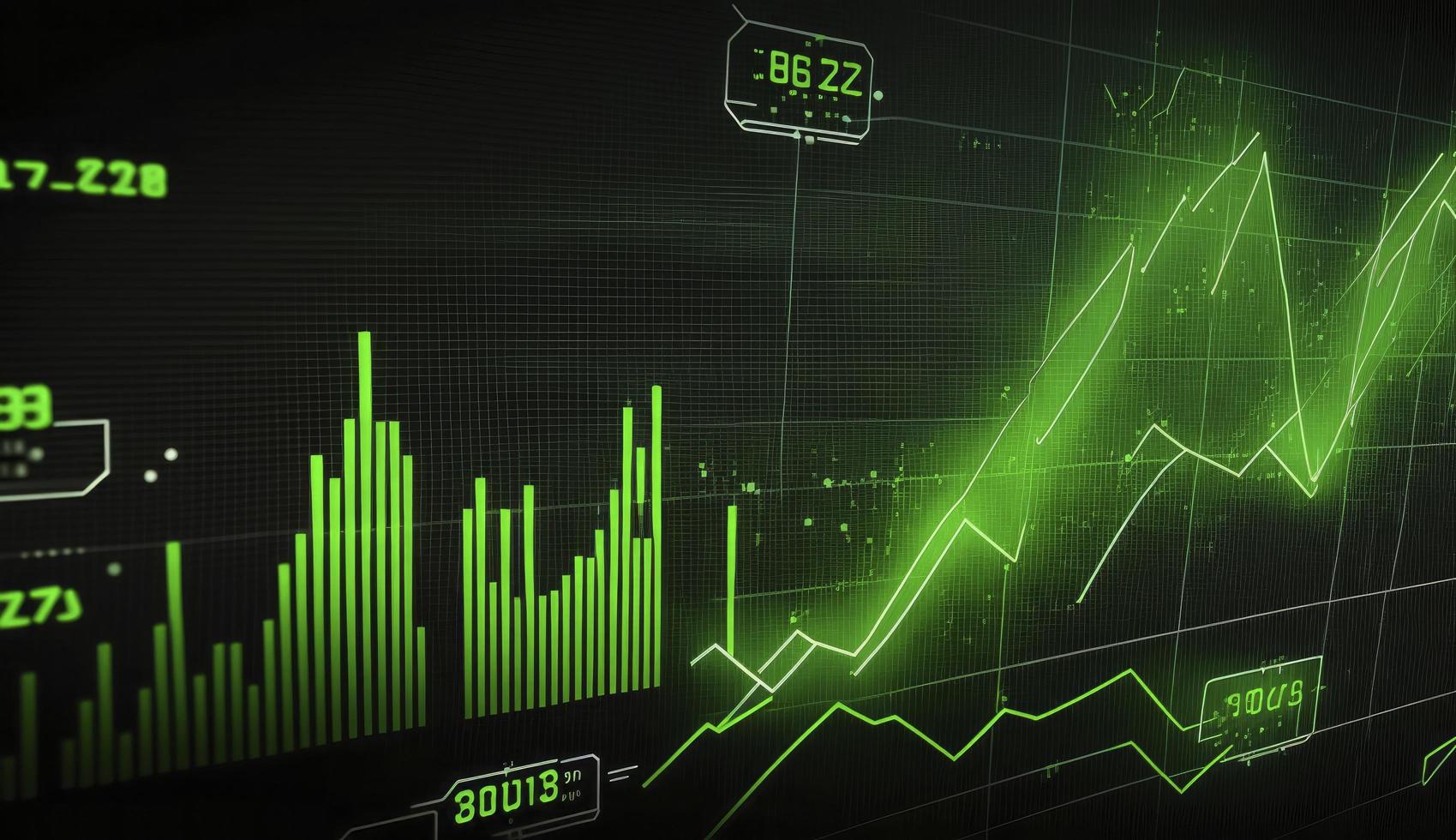 estoque mercado negociação gráfico dentro verde cor Como economia 3d ilustração fundo. negociação tendências e econômico desenvolvimento. foto