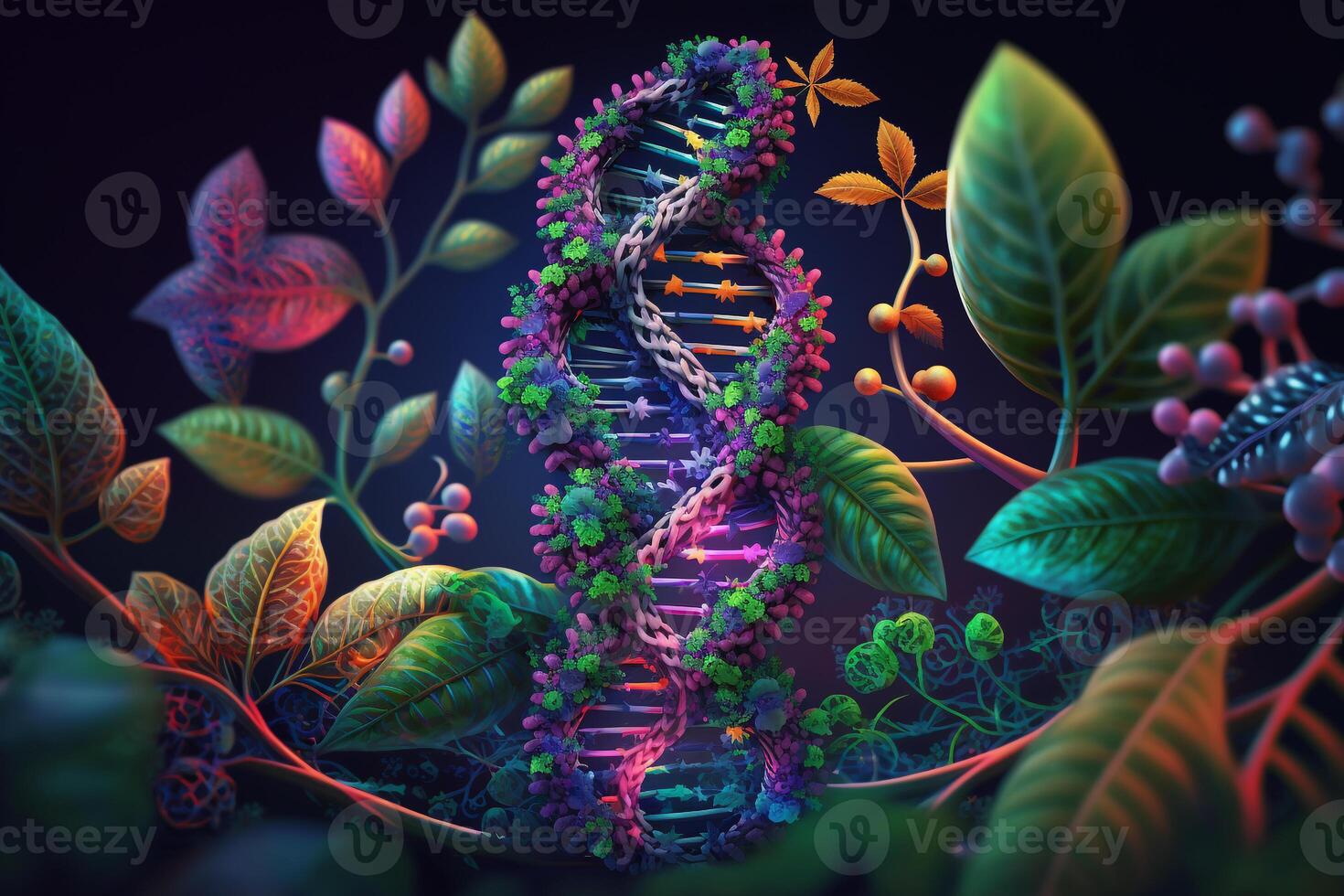 dna fios com vibrante cores realçar a intrincado natureza do genético Ciência. ai gerado foto