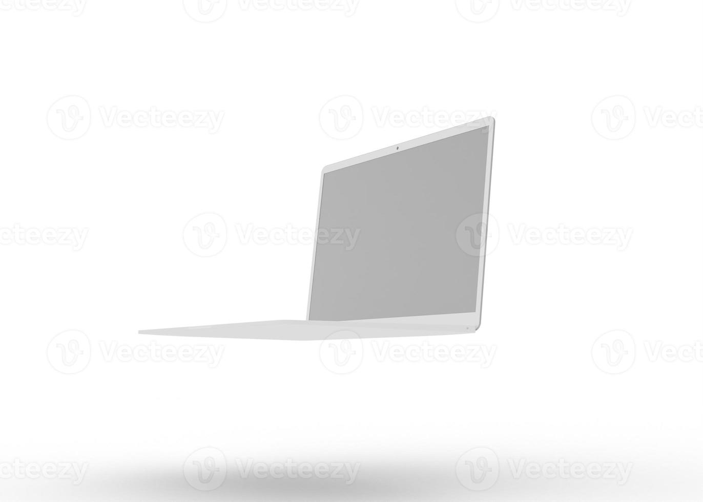 3d Renderização realista computador portátil brincar com em branco tela isolado foto