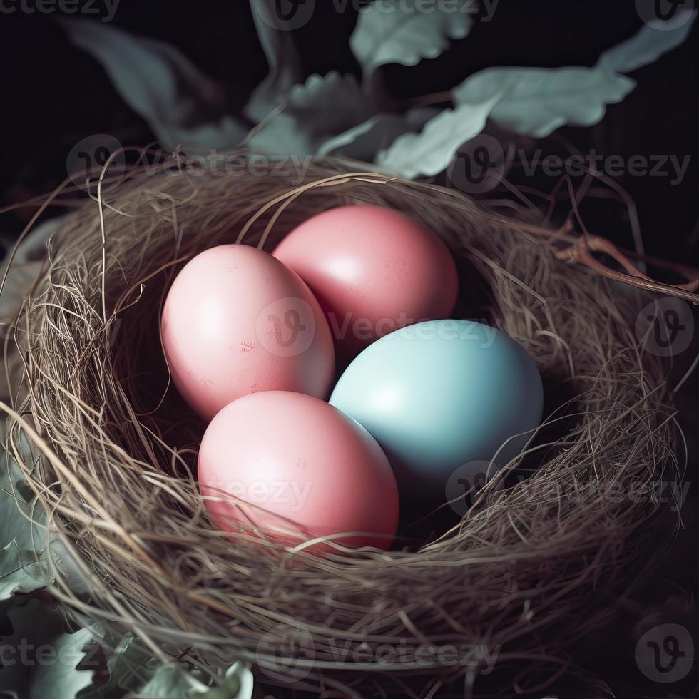 Páscoa ovo dentro ninho cumprimento cartão modelo gerado digital ilustração foto