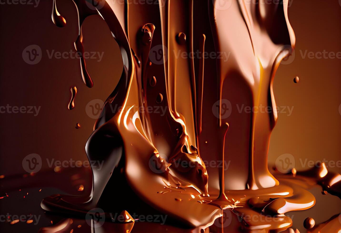 generativo ai ilustração do derretido quente chocolate fundo, derretido Sombrio chocolate fluxo, cópia de espaço foto