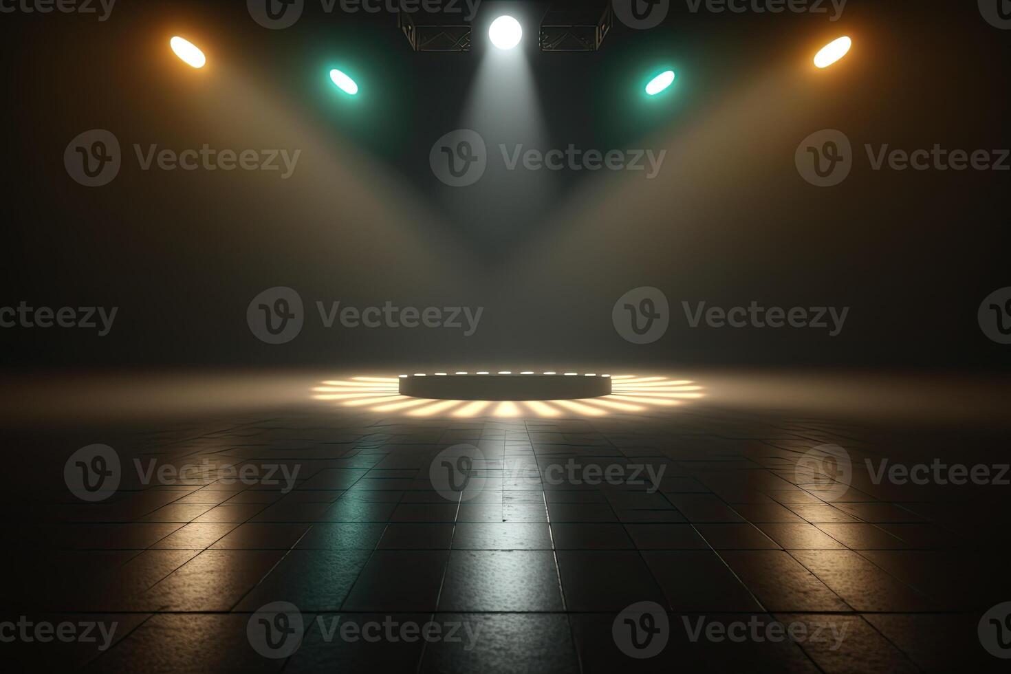 generativo ai ilustração do Holofote iluminação acima a esvaziar dança chão foto