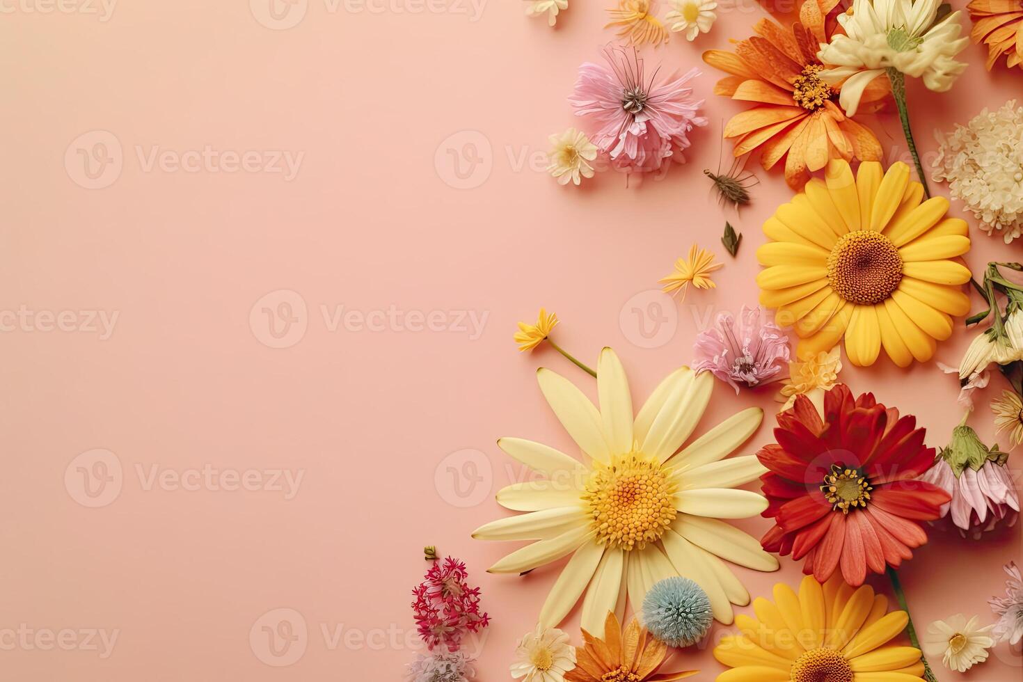 festivo floral composição. flores em brilhante colori fundo. generativo ai foto