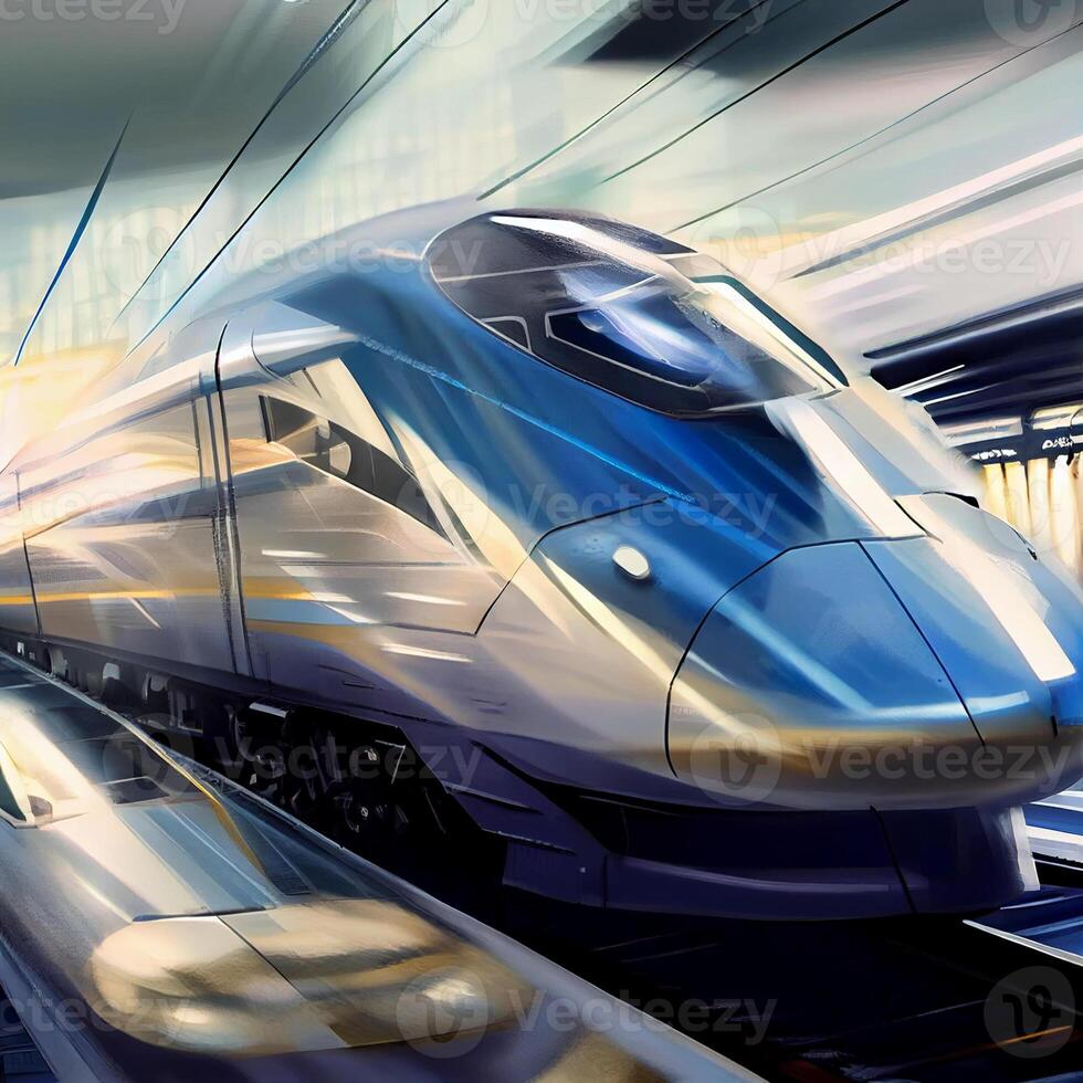 alta velocidade trilho trens. generativo ai foto