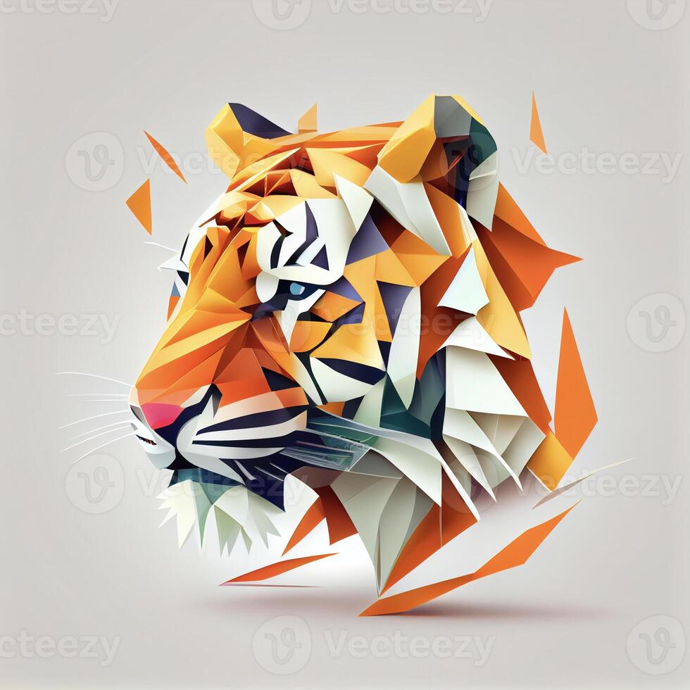 fechar acima do uma tigres cabeça fez do origami papel. generativo ai. foto