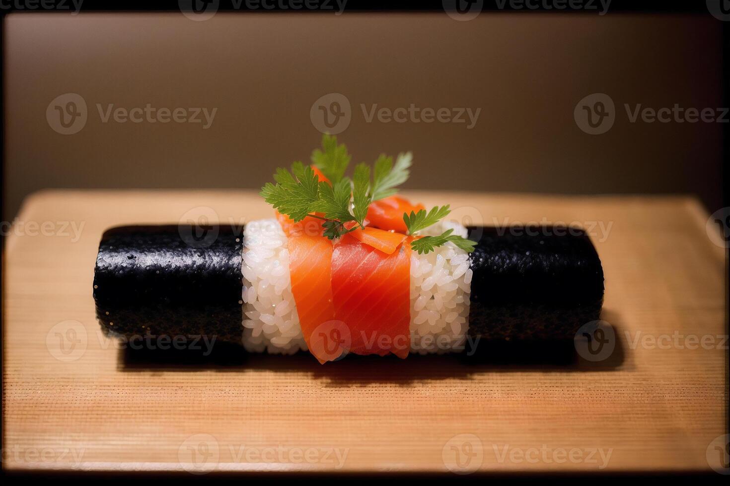 japonês cozinha. Sushi e rolos em a mesa dentro a restaurante. generativo ai foto