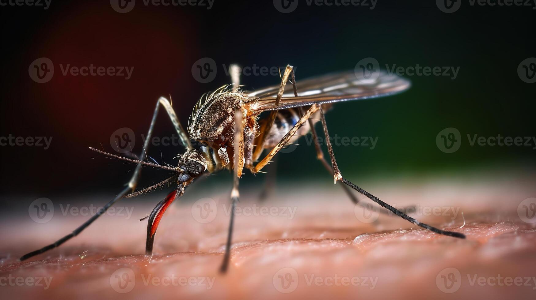 ai gerado mosquito fechar-se senta em humano corpo e bebendo sangue generativo ai foto