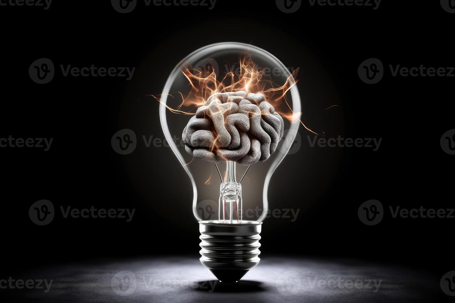uma criativo idéia misturar do uma lâmpada e uma cérebro criada com generativo ai tecnologia. foto