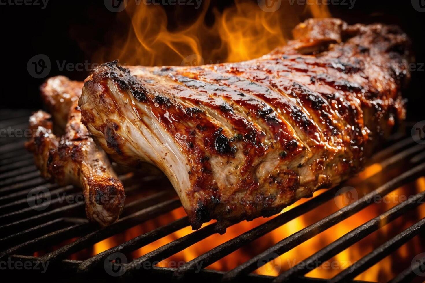 grelhado carne de porco costelas em a grade ai gerado foto