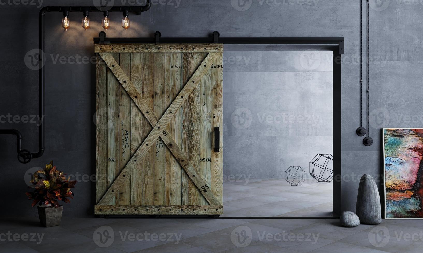 celeiro porta deslizante de madeira na sala loft foto