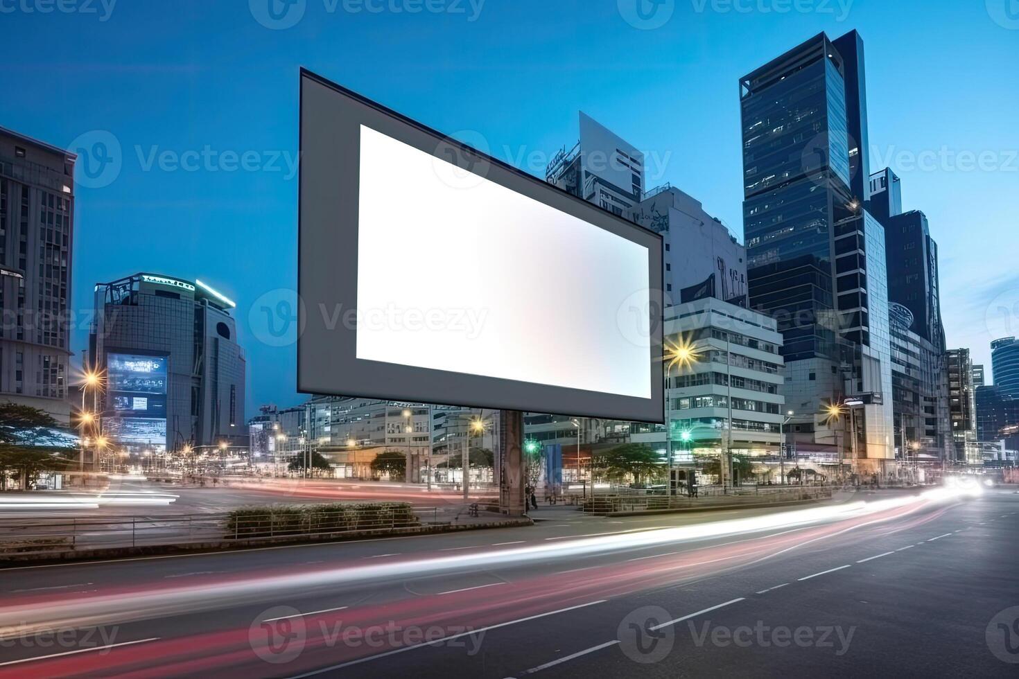 futurista néon cidade com Painel publicitário às rua. generativo ai foto