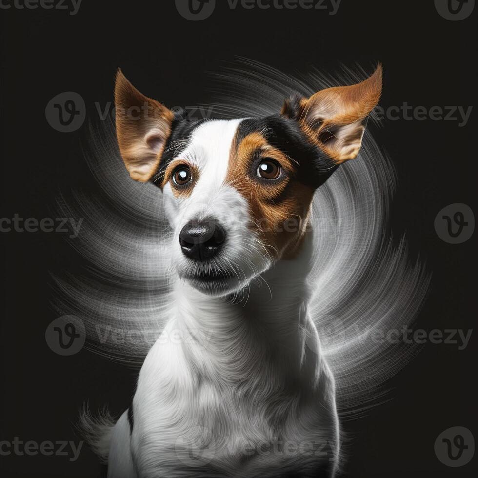 jack russell terrier cachorro em uma Preto fundo. ai generativo. foto