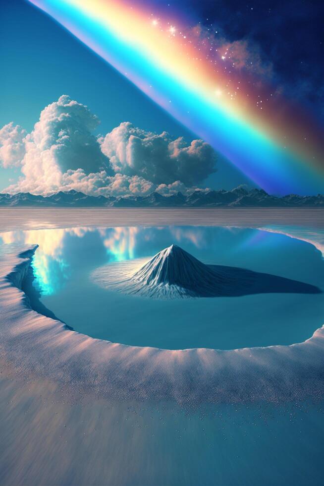 ampla corpo do água com uma arco Iris dentro a céu. generativo ai. foto