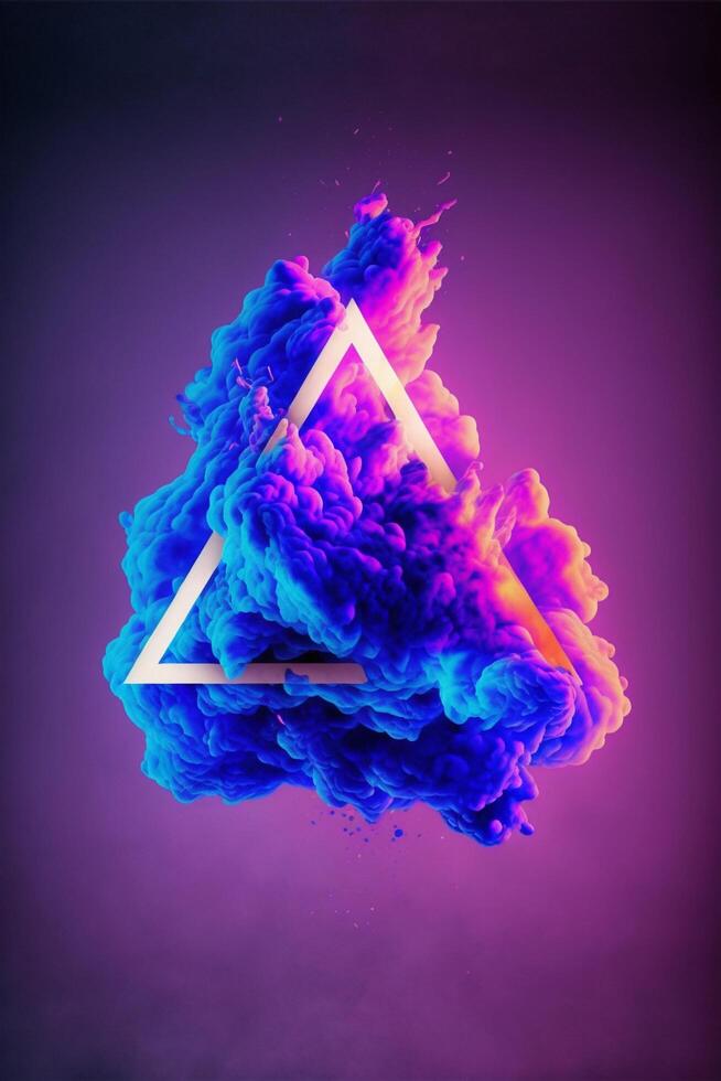 roxa e azul fumaça é dentro a forma do uma triângulo. generativo ai. foto