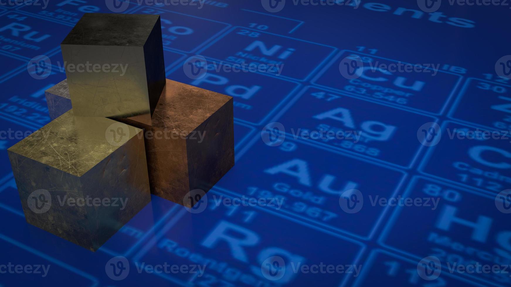 a metal cubo em periódico mesa para Educação ou sci conceito 3d Renderização foto