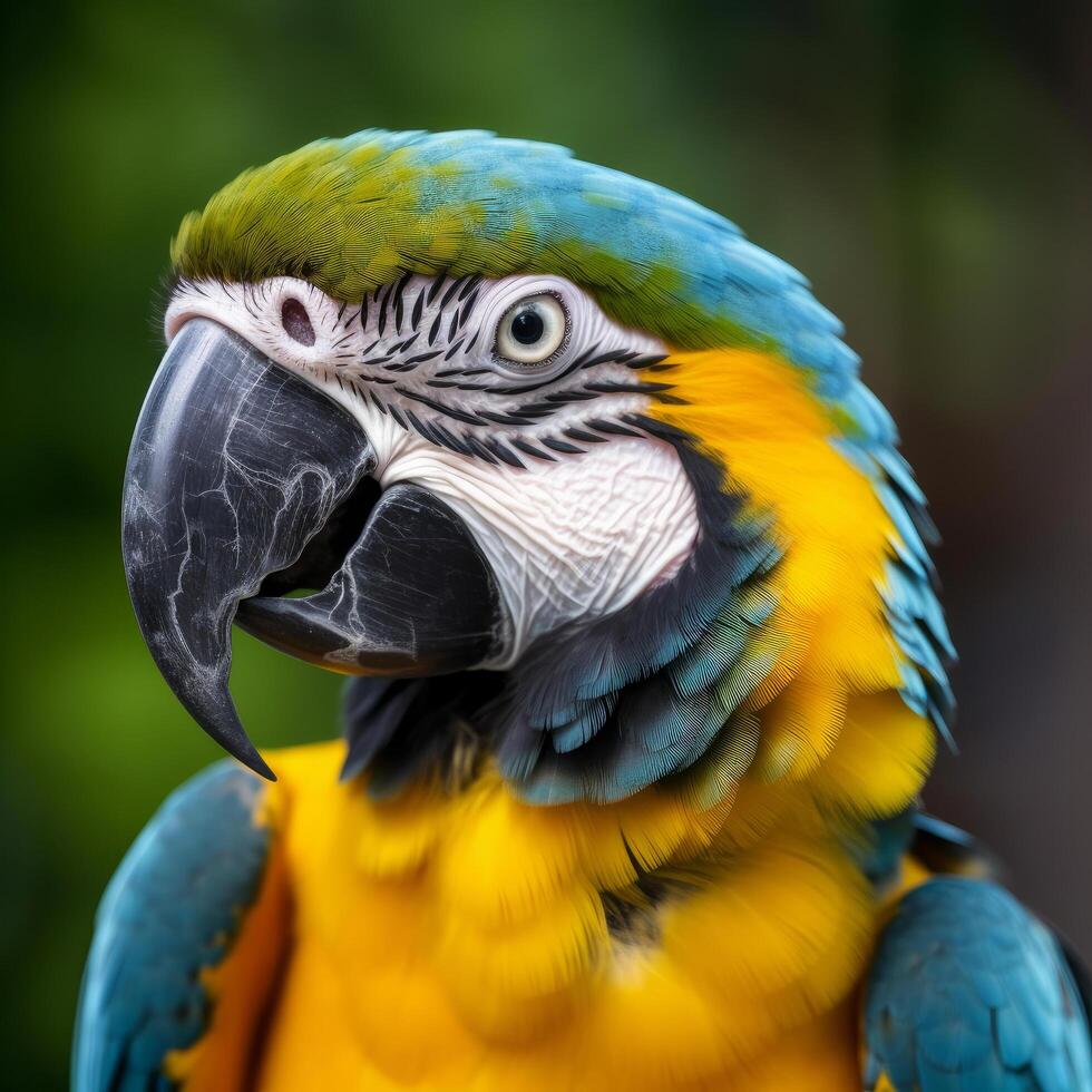 colorida azul e amarelo arara papagaio ara ararauna. ilustração ai generativo foto