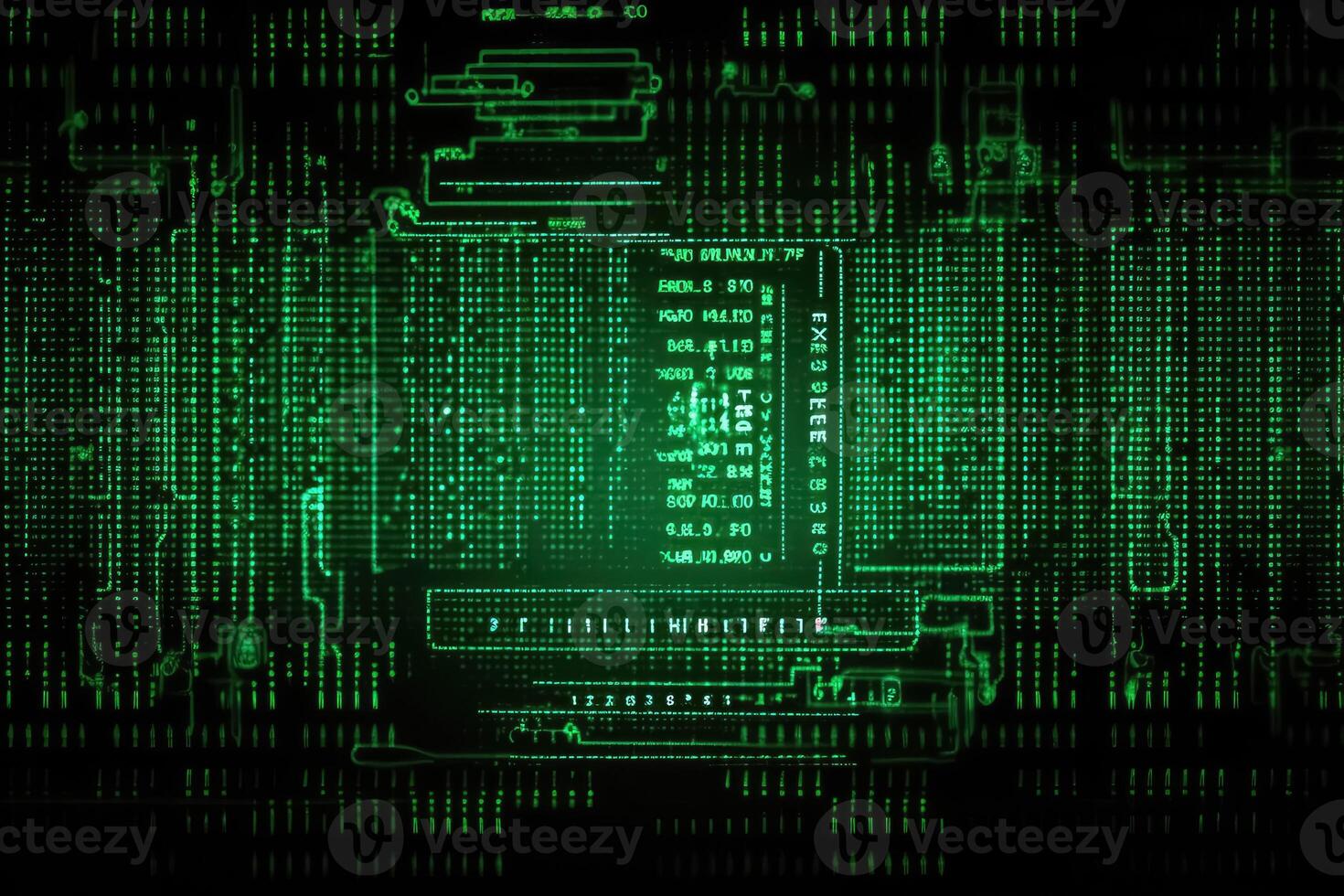 uma hacking fundo com binário e hexadecimal código em uma tela criada com generativo ai tecnologia. foto