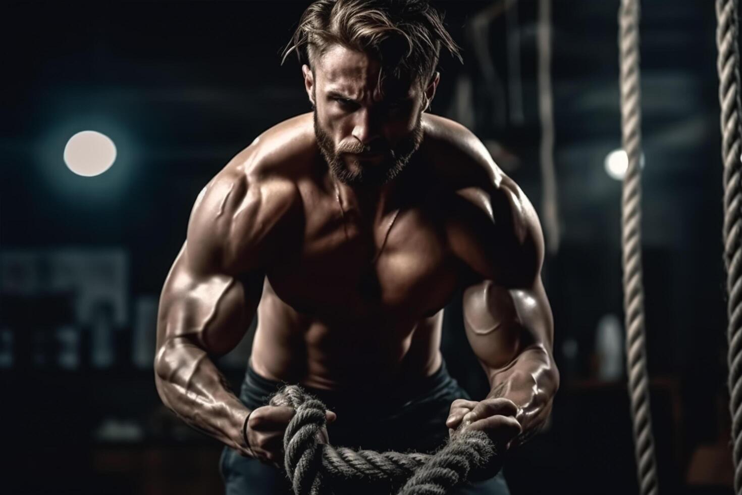 uma ginástica do treinador batalha às a academia. generativo ai foto