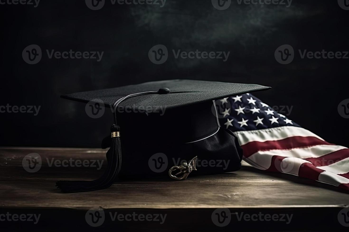 uma graduação boné em a americano bandeira foto