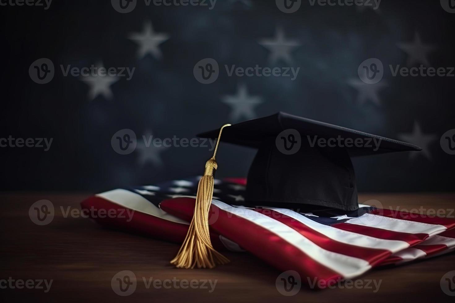 uma graduação boné em a americano bandeira foto