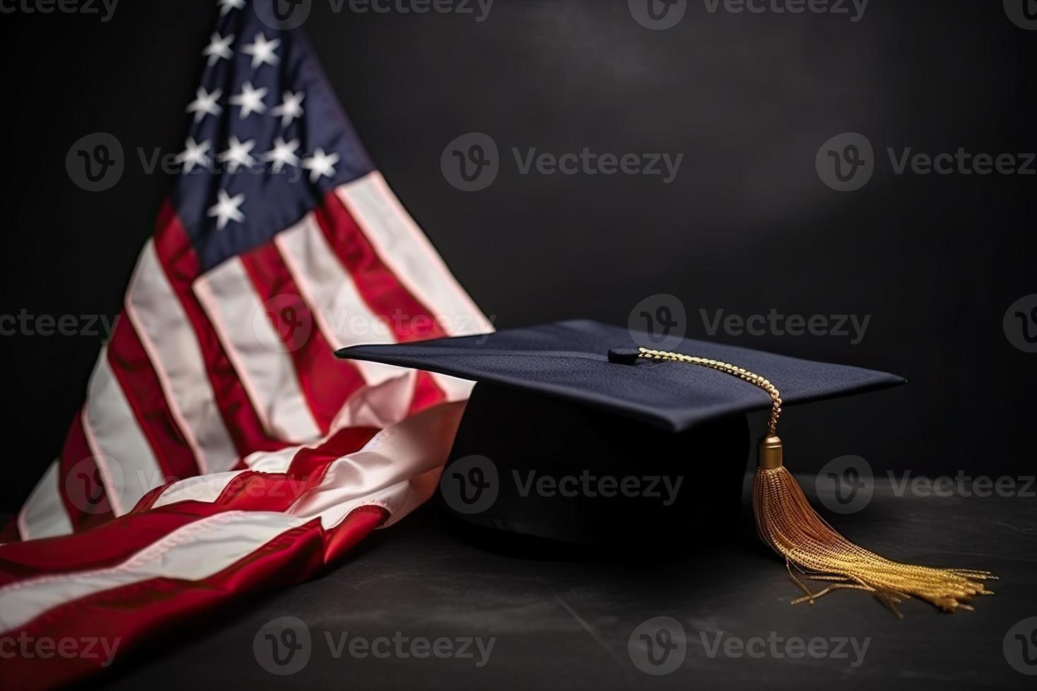 uma graduação boné em a americano bandeira foto