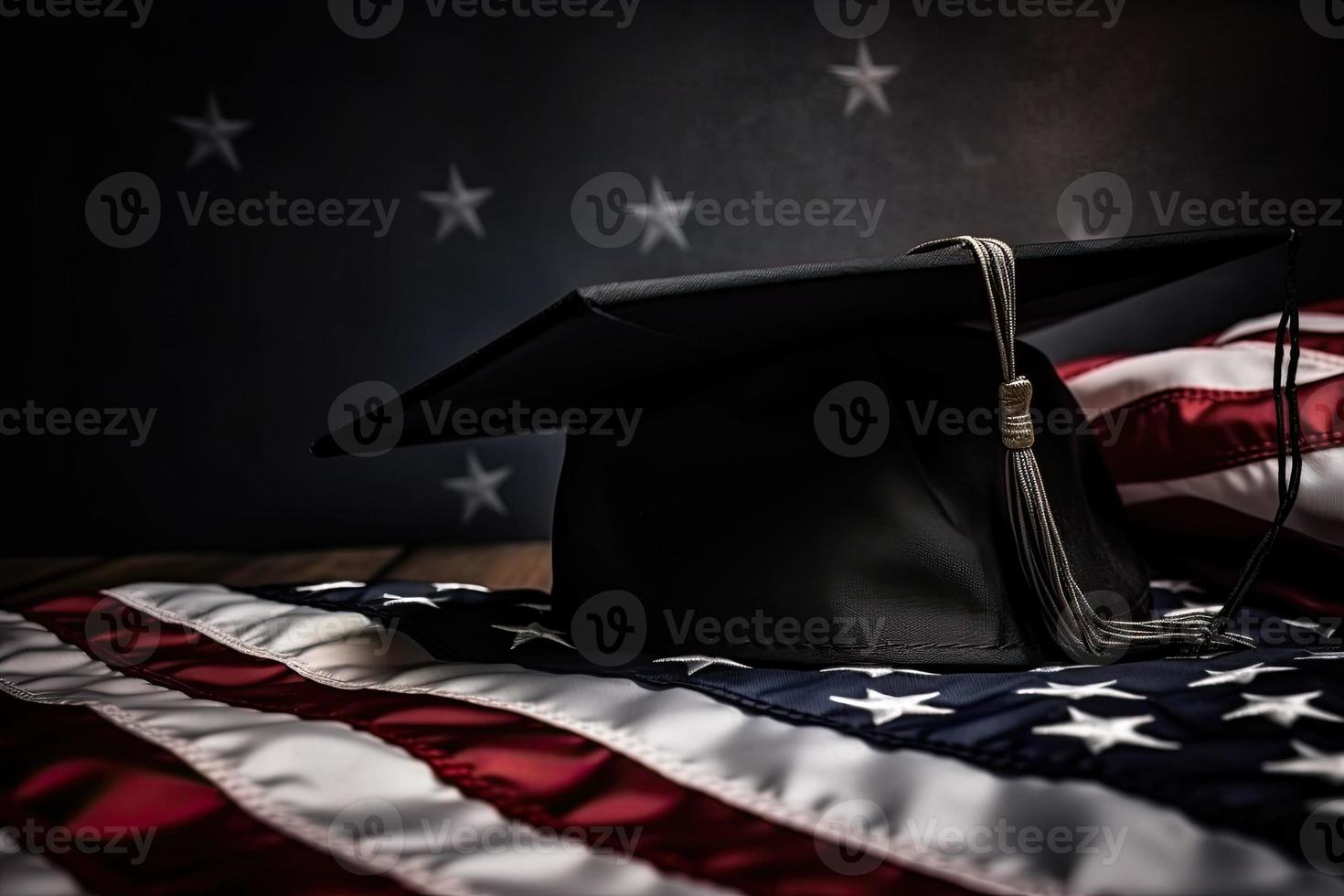 uma graduação boné em a americano bandeira foto