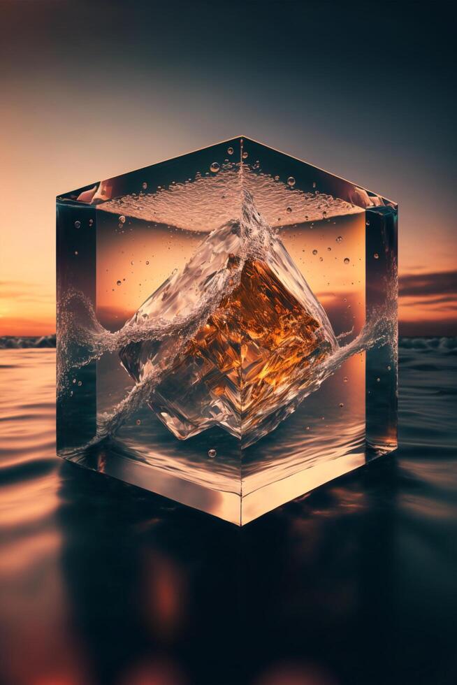 peça do gelo sentado em topo do uma corpo do água. generativo ai. foto