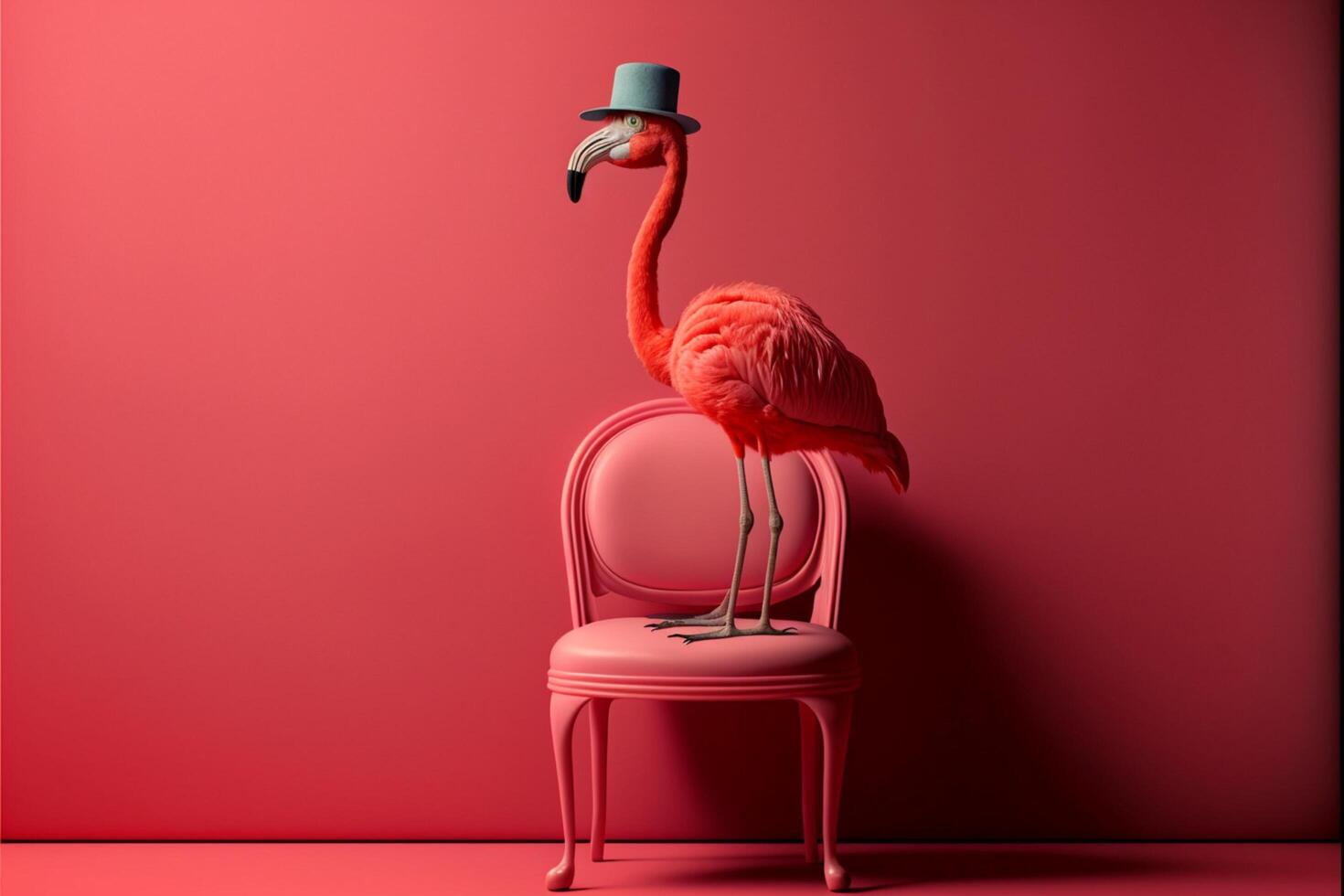Rosa flamingo sentado em topo do uma Rosa cadeira. generativo ai. foto