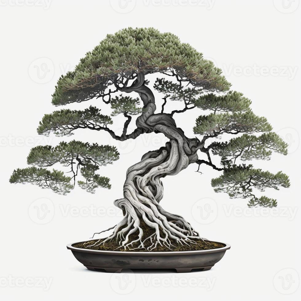 bonsai árvore em branco fundo, criada com generativo ai foto