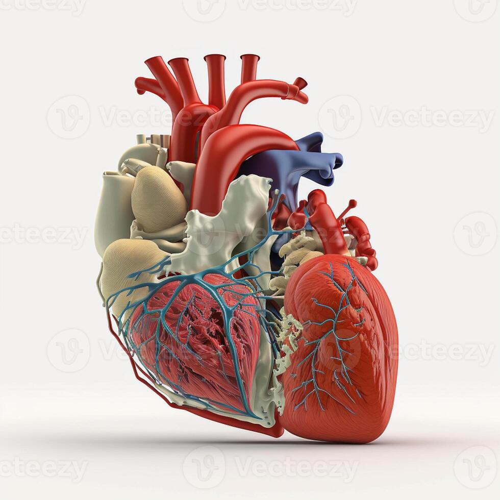 coração anatomia em branco fundo, criada com generativo ai foto
