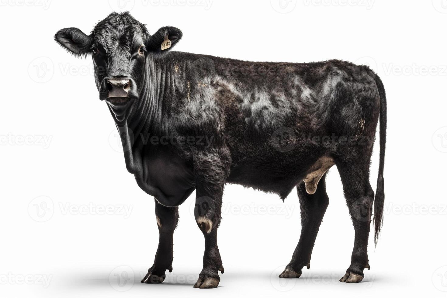 Preto angus vaca em branco fundo, criada com generativo ai foto