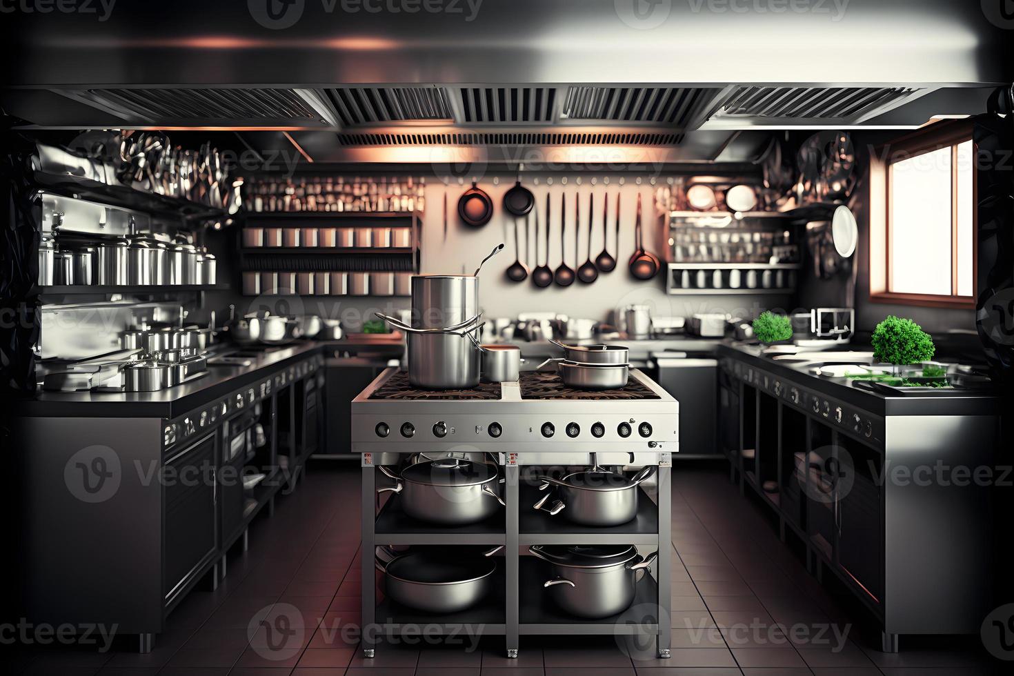 profissional restaurante cozinha interior com cozinhando fornecem e eletrônicos. neural rede gerado arte foto