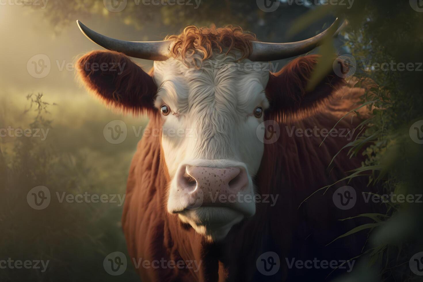 verde Prado dentro montanhas e vaca, verão panorama. neural rede ai gerado foto