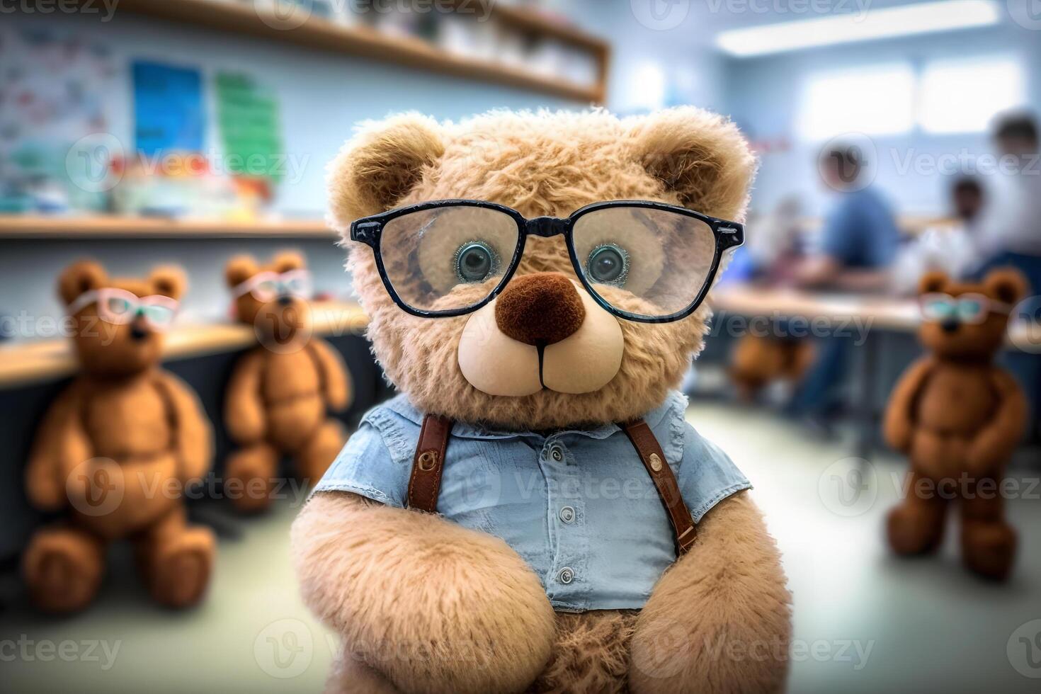 Urso de pelúcia Urso Como uma aluna às escola. costas para escola. neural rede ai gerado foto