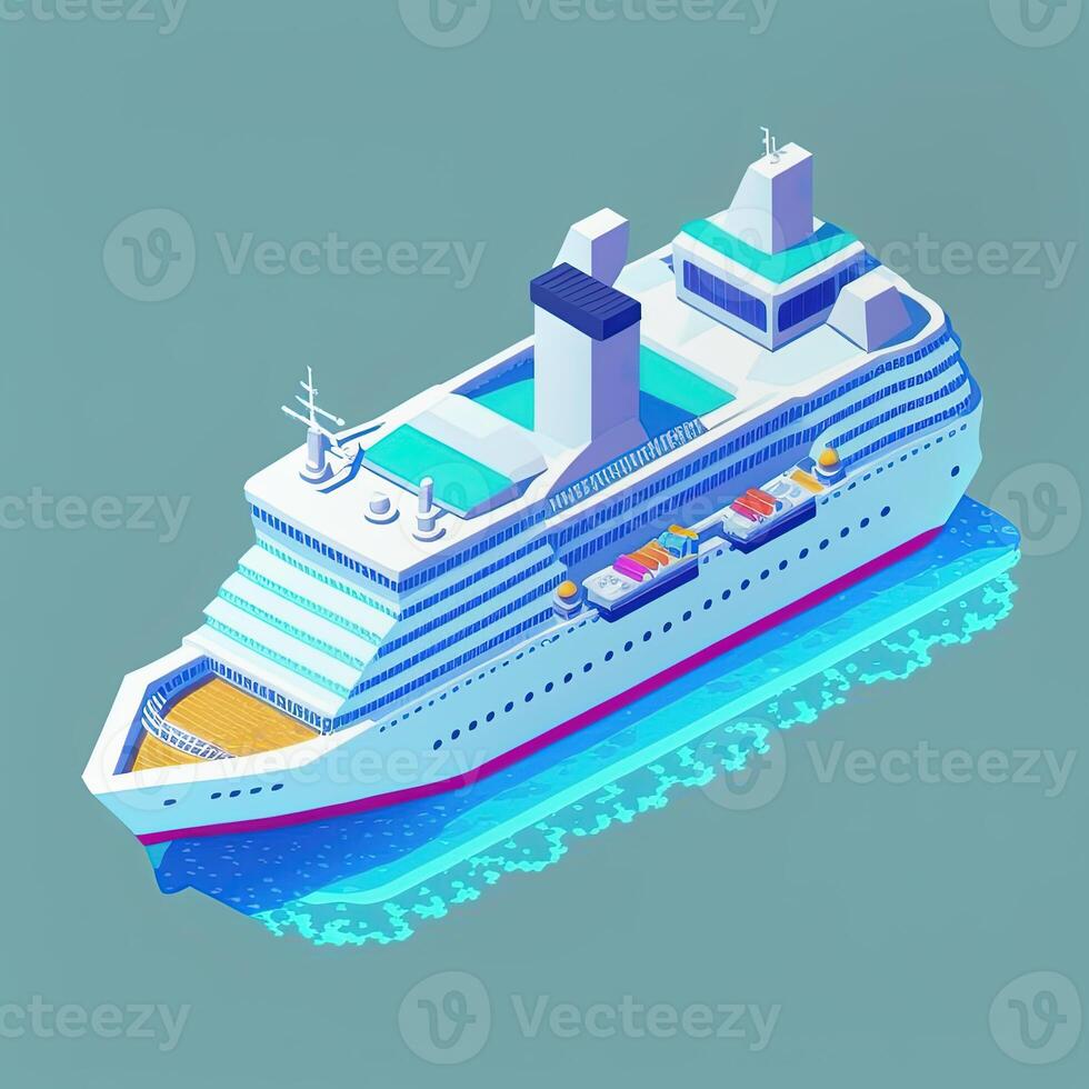 desenho animado isométrico cruzeiro navio dentro água, generativo ai foto
