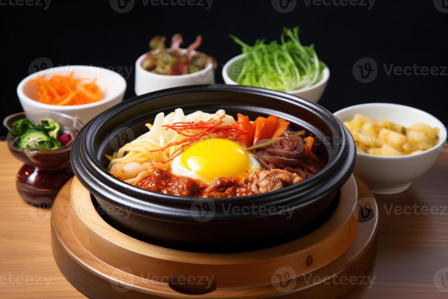 uma mesa cheio do coreano Comida. ai gerado. foto
