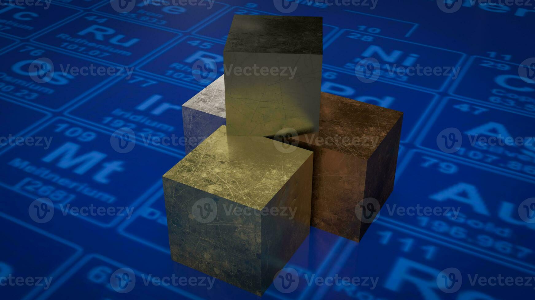 a metal cubo em periódico mesa para Educação ou sci conceito 3d Renderização foto